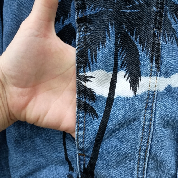 NWOT MAN blue denim palm tree Jean jacket size 2XL - Picture 8 of 9